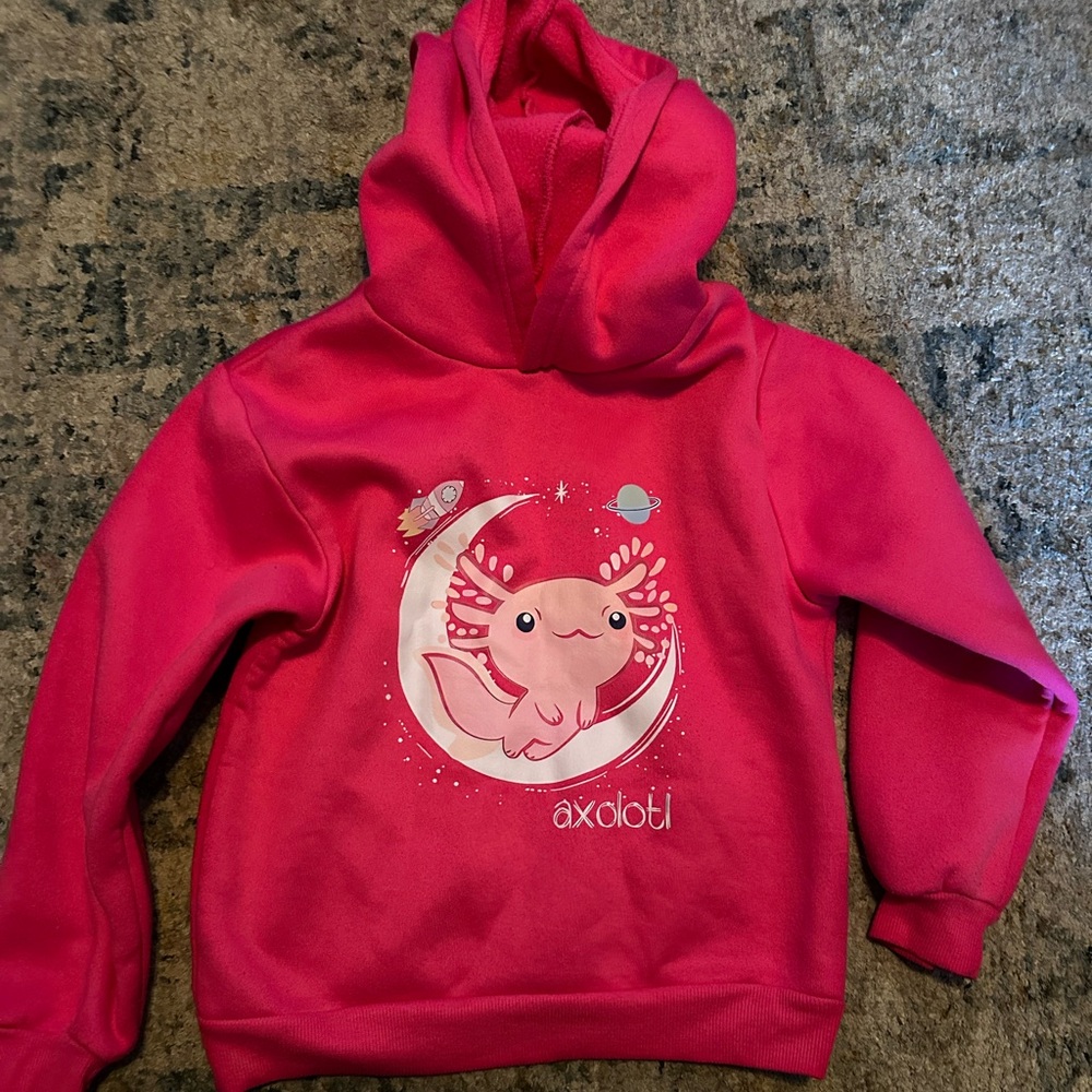 Girls Axolotl on moon dark pink sweatshirt Size 7-8 years, only wore a few times